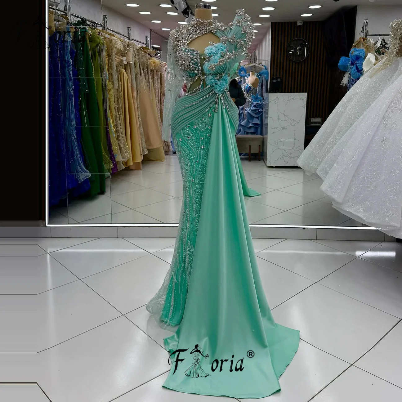 

Gorgeous Full Crystal Beaded Mermaid Party Dress Couture Mint Green Celebrity Wedding Dresses Robe de Soiree Elegant Gala 2025
