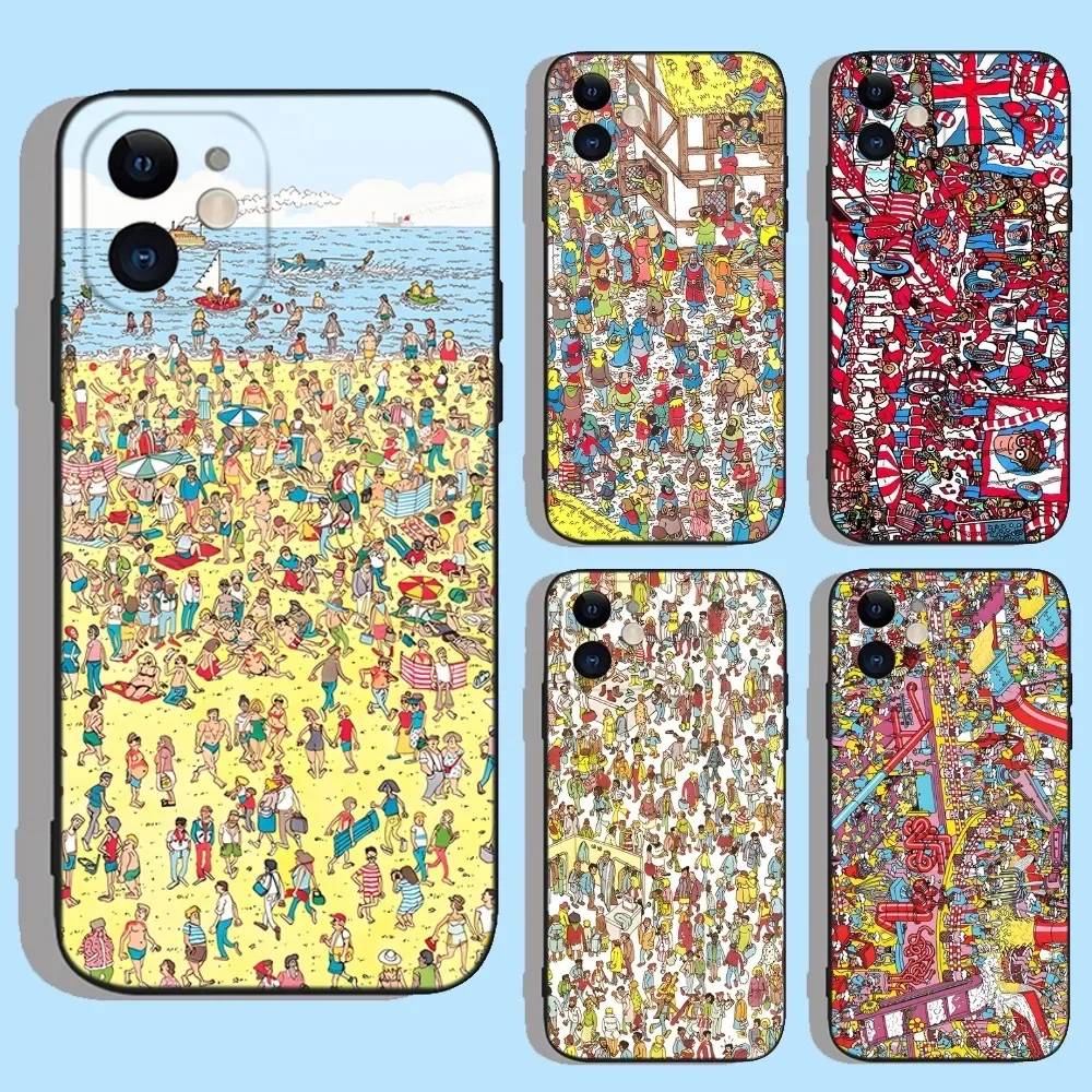 

Game Wheres W-WallyS Waldo Book Phone Case For iPhone 16,15,14,13,12,11,XS,XR,X,8,7,Pro,Max,Plus,mini Silicone Black Cover