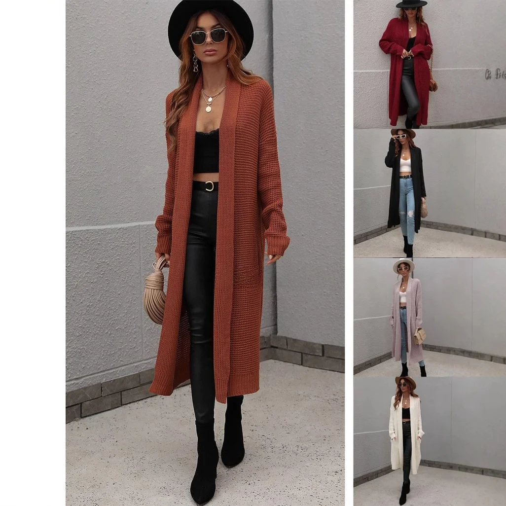 

Свободный круглый вязаный открытый кардиган женский модный осенне-зимний однотонный свитер Fem удобный дышащий повседневный