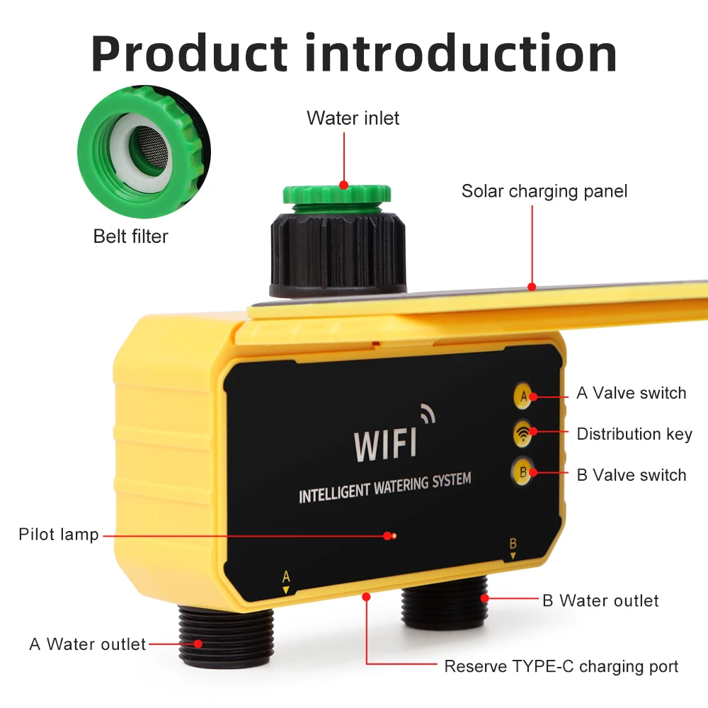 WiFi Intelligent Irrigation Watering Timer 1/2 Zone Auto Water Saving Solar Irrigation Controller Garden Lawn Plant Solar Timer