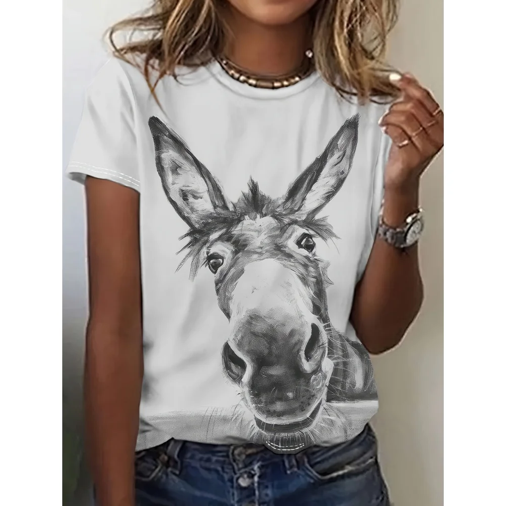 

Horse 3d Print Women's T-Shirt Summer Fashion Short Sleeved Casual Top Breathable Micro Elastic T-Shirt Women's Clothing