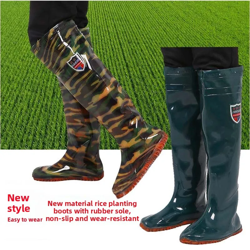 

Мужские противоскользящие резиновые сапоги Water oes с высокой талией, женские сапоги выше колена Bull Tendon Bot Soft Bot Rice P...
