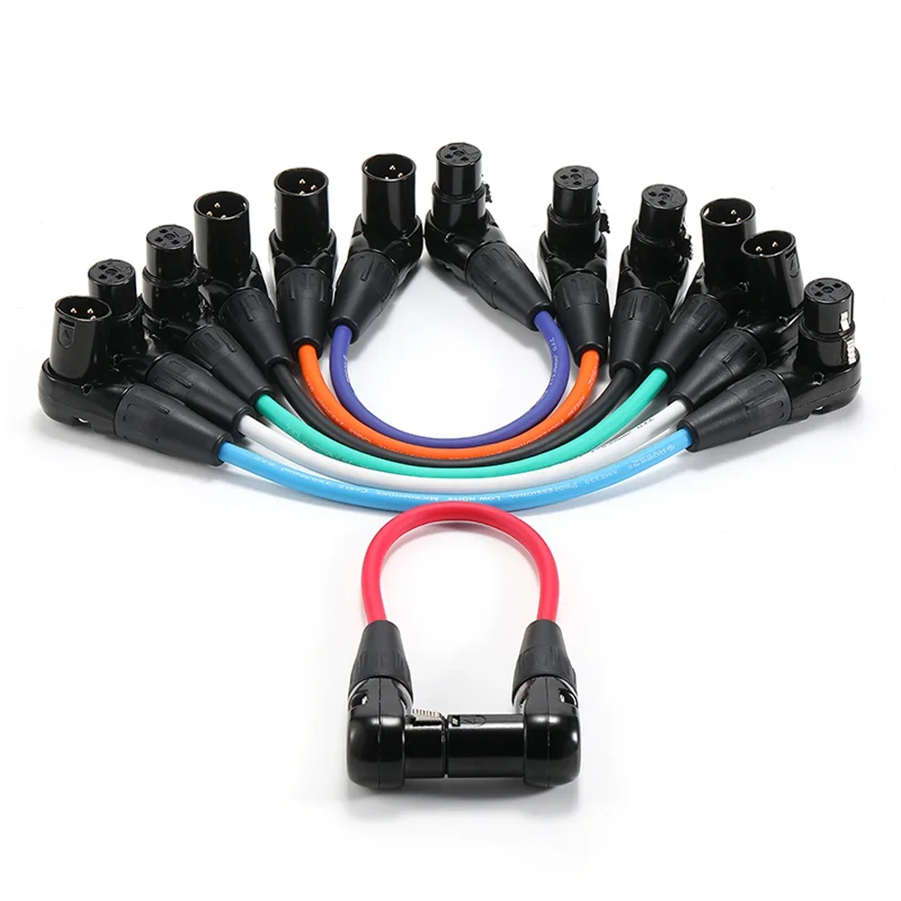 Cable con conector XLR de 3 pines de perfil bajo AVSSZ, conector en ángulo recto en forma de L, macho a hembra, para micrófono, mezclador, cámara, línea de audio profesional.