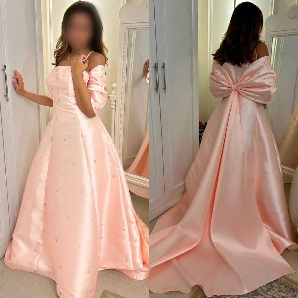 Customized Exquisite Strapless Evening Dress Classic Off the Shoulder Satin Prom Dresses Luxury Crystal Bespoke Occasion Gowns