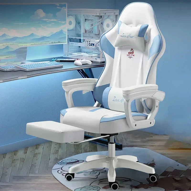 Blue Footrest Office Chair Ergonomic Pillow Beautiful Gaming Chair Luxury Comfortable Office Chair Furniture