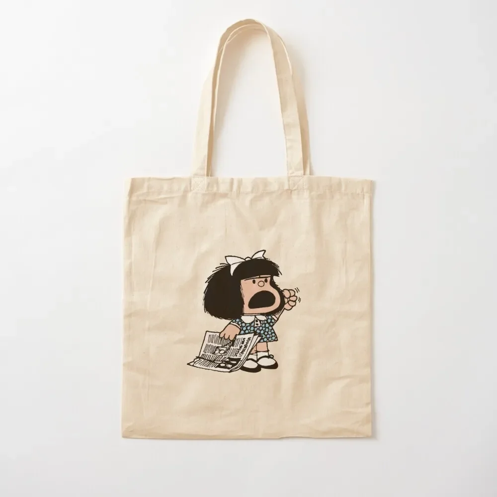 

Angry Mafalda with newspaper and fist raised cartoon quino argentina Tote Bag Women's handbag ecological bags Tote Bag