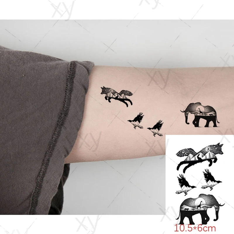 Waterproof Temporary Tattoos Sticker Crown Airplane Elephant Small Cute Dinosaur Flash Tatoo Body Jewelry Fake Tatto Women Men