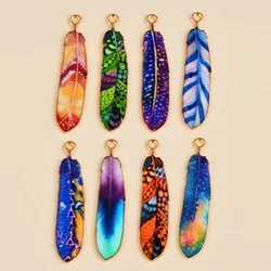 10Pcs Bohemian Ethnic Style Charms Colorful Enamel Feather Alloy Pendant For Women's DIY Earrings Jewelry Craft Alloy Accessorie