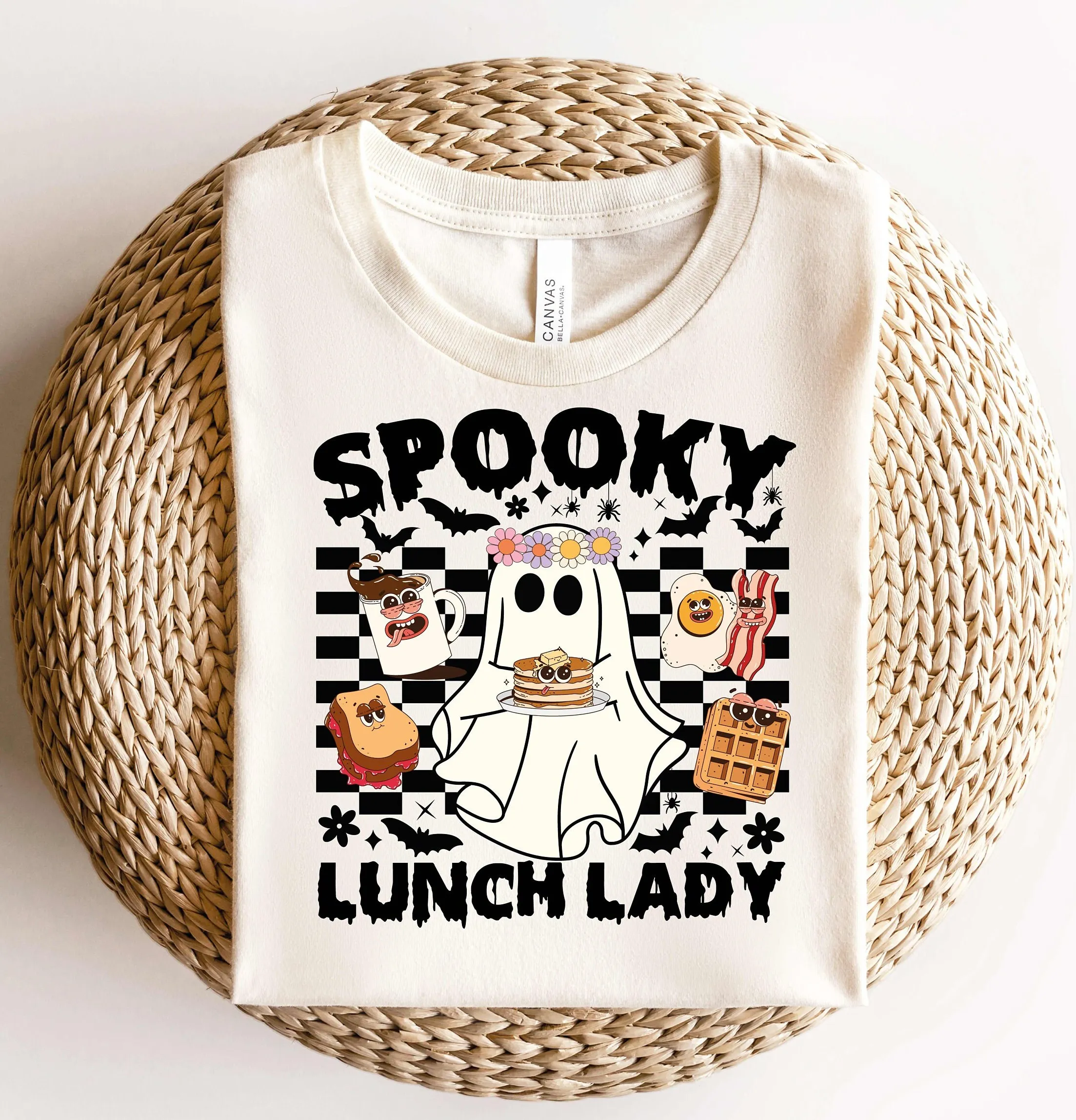 Groovy Spooky Lunch Lady T Shirt Halloween Thanksgiving Cafeteria Team Autumn