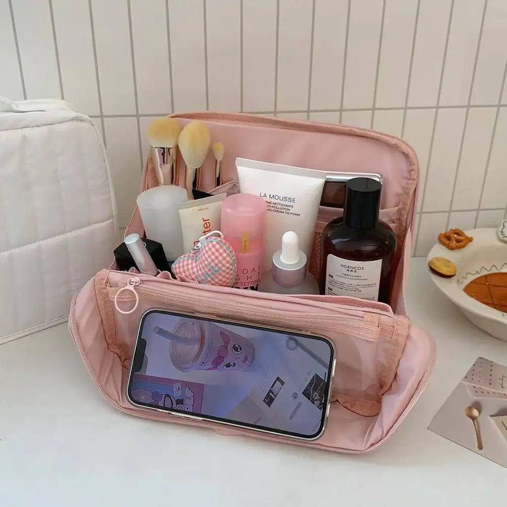 Oxford Cloth Standing Makeup Bag Waterproof with Compartments Toiletry Bag Large Capacity Student Pen Pouch for Travel
