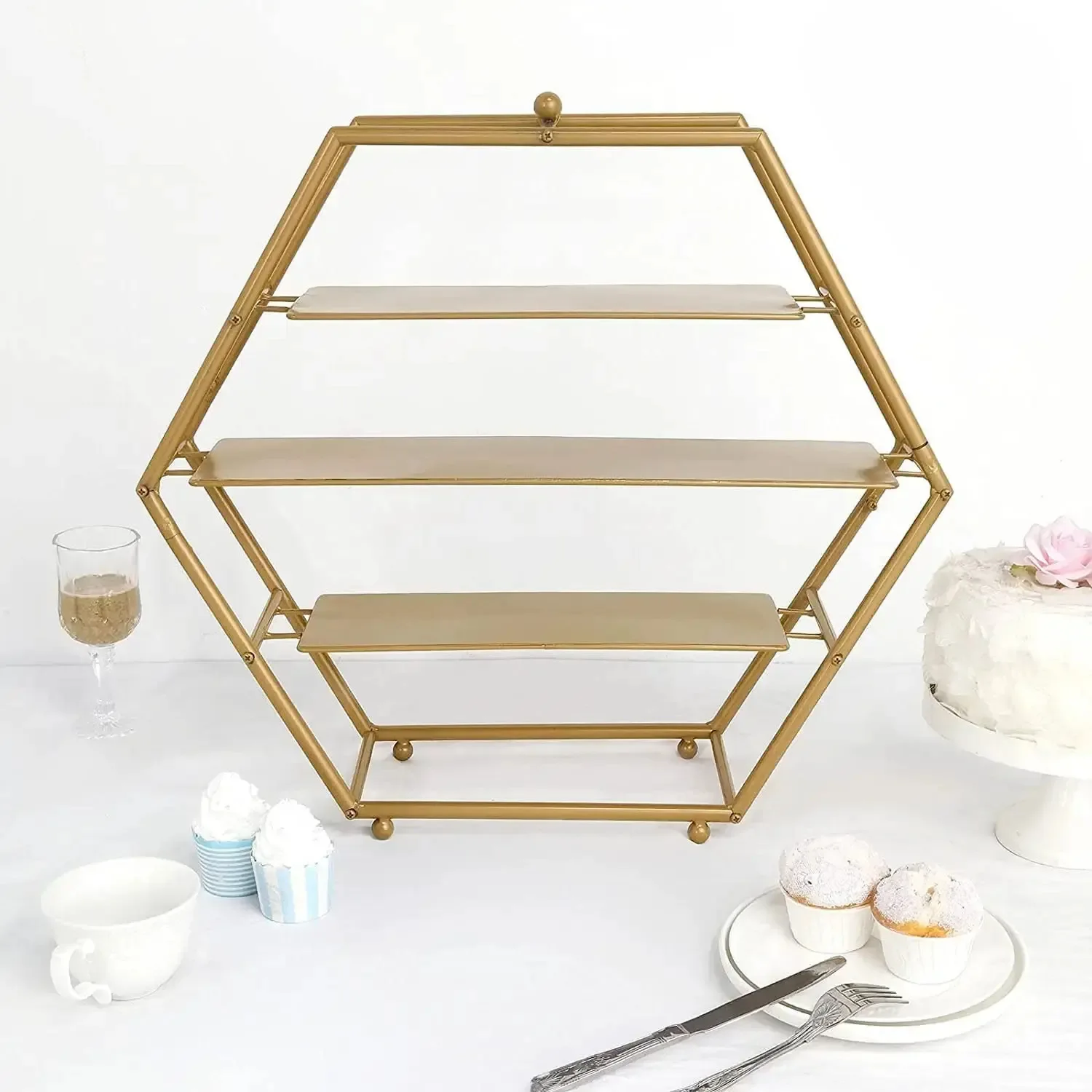 

Birthday party wedding dessert display stand hexagonal removable home three-layer metal cake