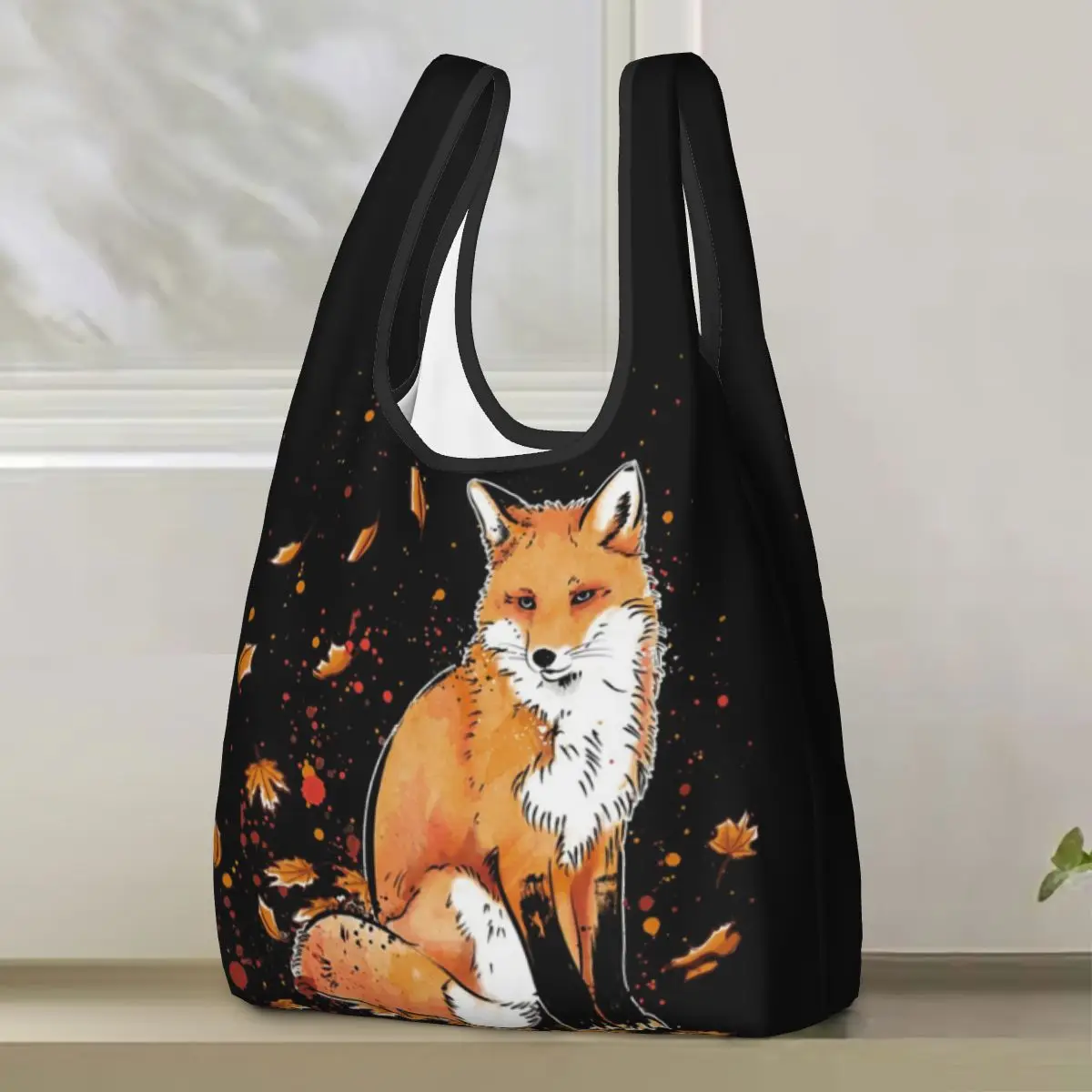 

Fox In The Snow Classic Shopping Bag Portable Tote Bags Foldable Shoulder Shopper Bag Groceries Handbag