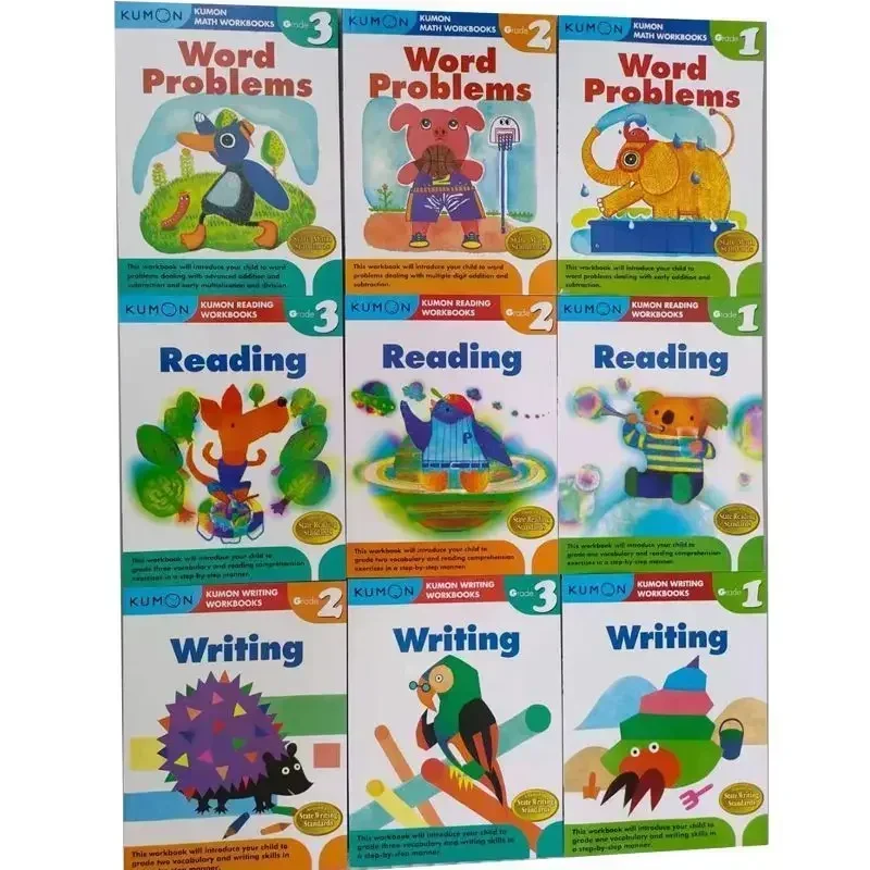 9 كتب/مجموعة كومون وثيقة نمط التعليم الرياضيات + الكتابة + كتاب تمرينات القراءة للصفوف 1-3