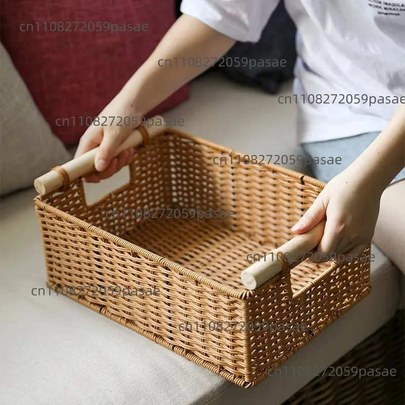 

Large-size Household Storage Basket, Solid Wood Handle, Hand-woven Straw, Convenient for Home Use