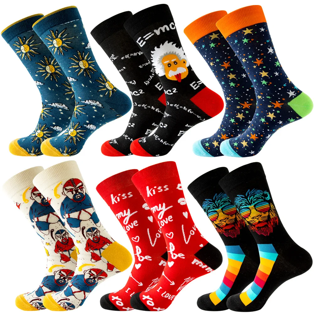 2022 New Funny Mens Socks Dot Hip Hop Harajuku Happy Crazy Cartoon Cotton Socks Football Animal Beer Food Happy Casual Socks