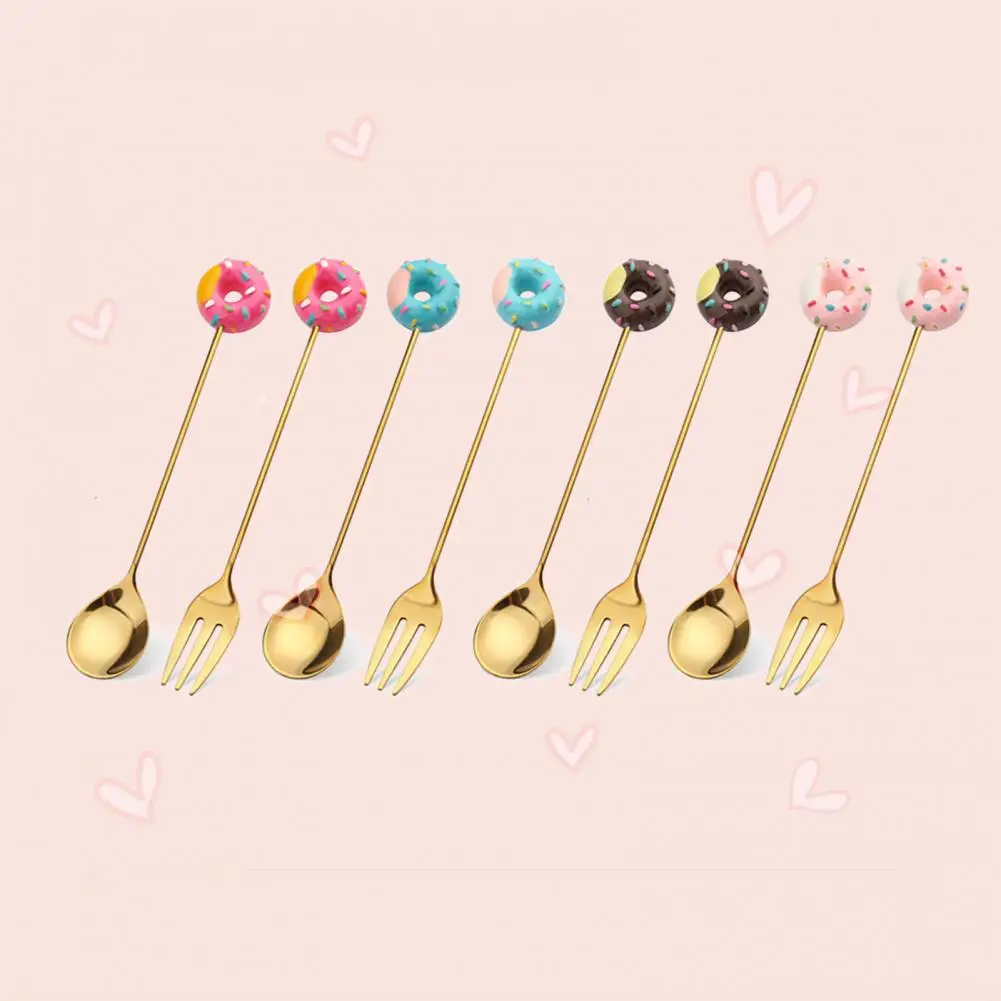 Cute Stainless Steel Cartoon Design Kid Spoon Donut Coffee Fork Dessert Tool  forks and spoon set  bento picks