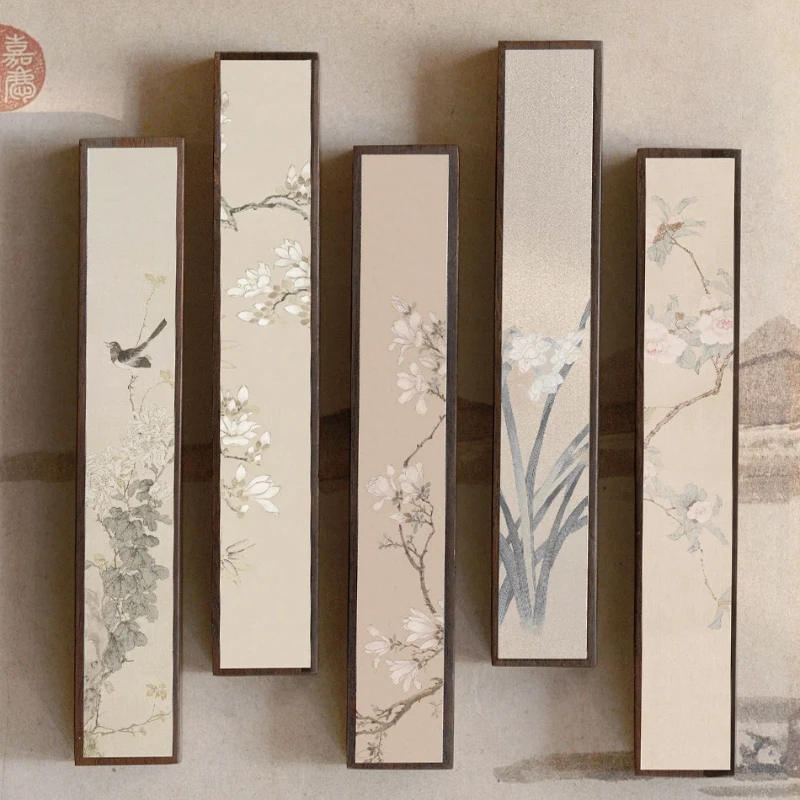 Black Ebony Wood Long Bar Paperweights with Flower Bird Pattern Calligraphy Painting Desk Decoration Press Paper Weight Gift Box