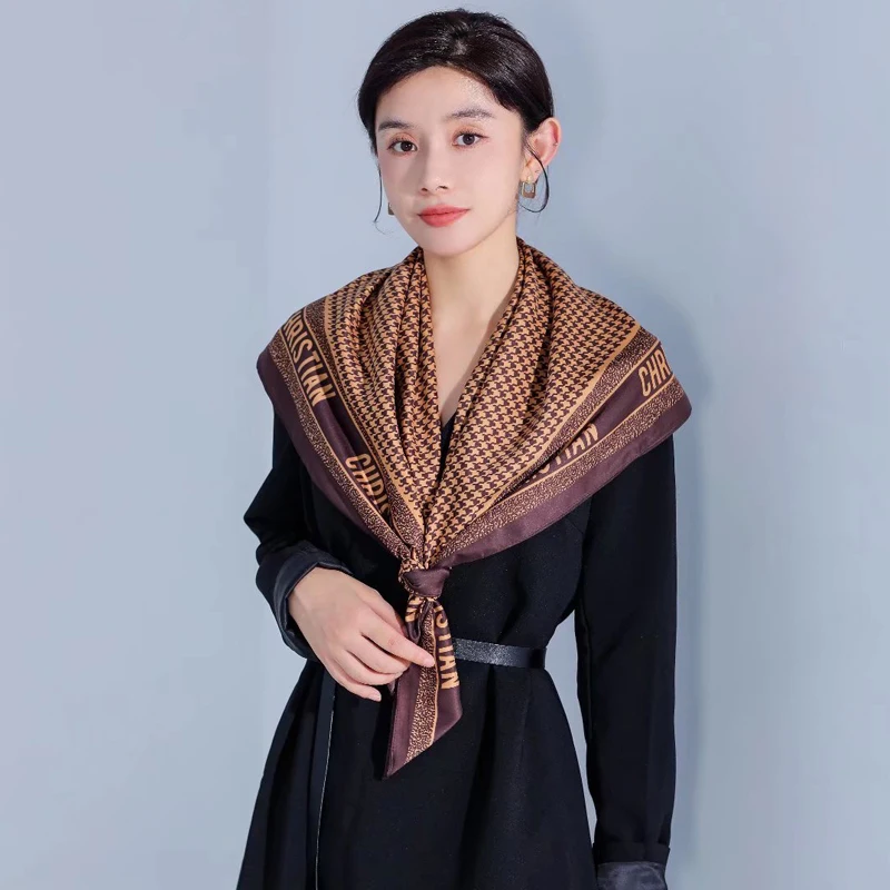 Luxury Brand Square Silk Scarf Women Satin Print Hijab Scarves Muslim Pareo Bandana Female Shawl Wrap Headband Foulard 90*90cm