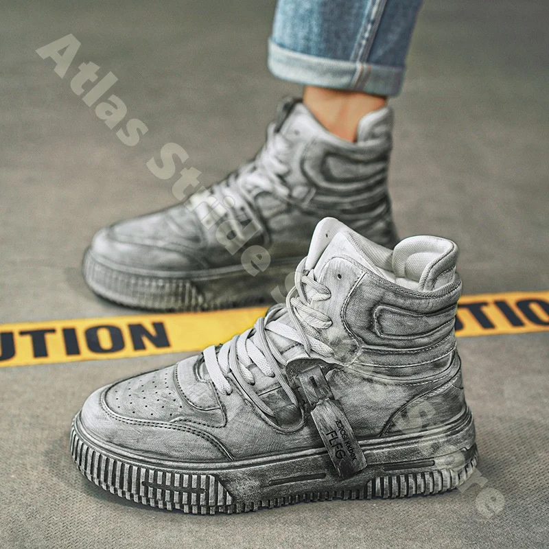 

High Top White Platform Sneakers Breathable Non Slip Lace Up Lightweight Comfortable Casual Streetwear Walking Shoes