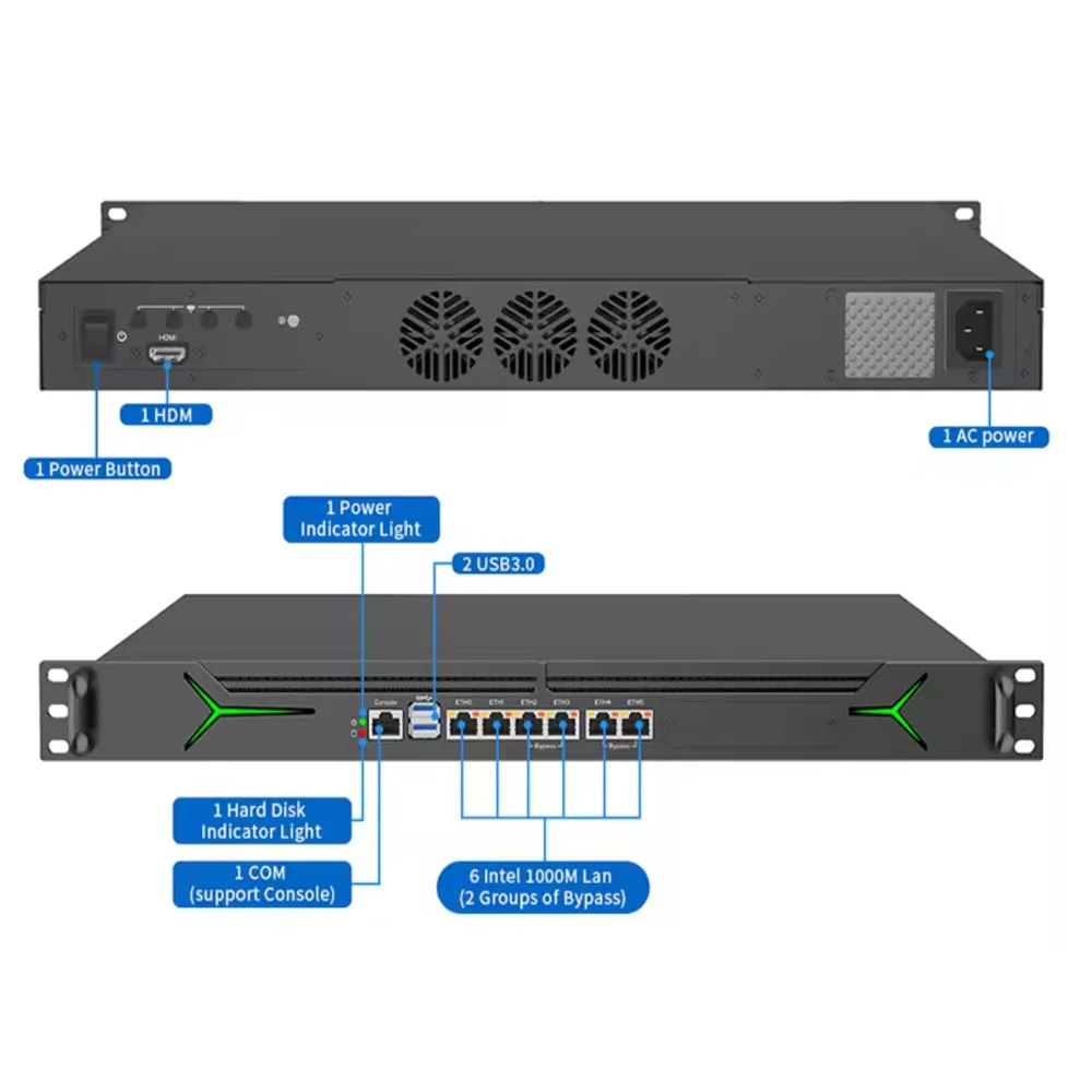 1U роутер с креплением в стойку, межсетевой сервер с LGA1700 i9 12900 i7 12700 i5 12400 TPM2.0, сетевое устройство безопасности 6 x LAN