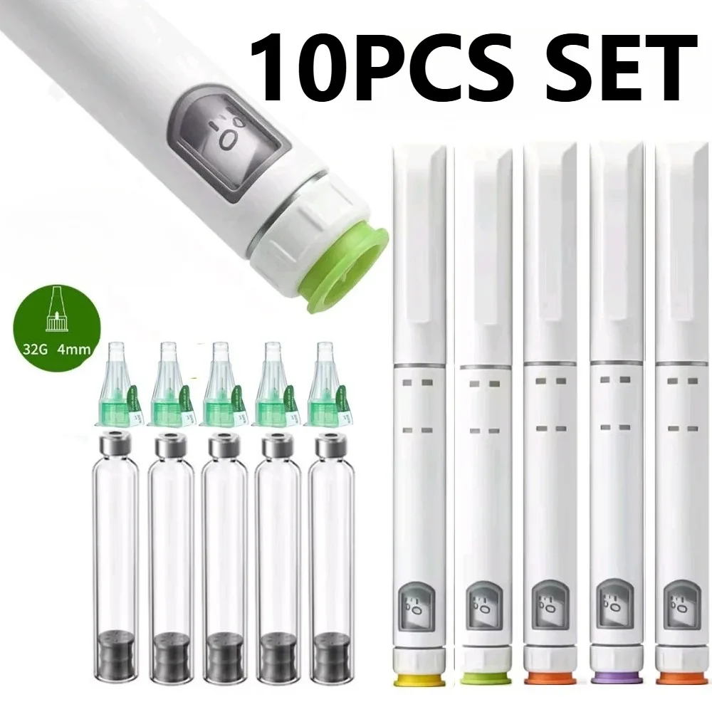 10PCS Set Disposable Sterile Injection Pens Rotary and Push Type with Adjustable Growth Hormone Dosage 60U For Insulin Peptide