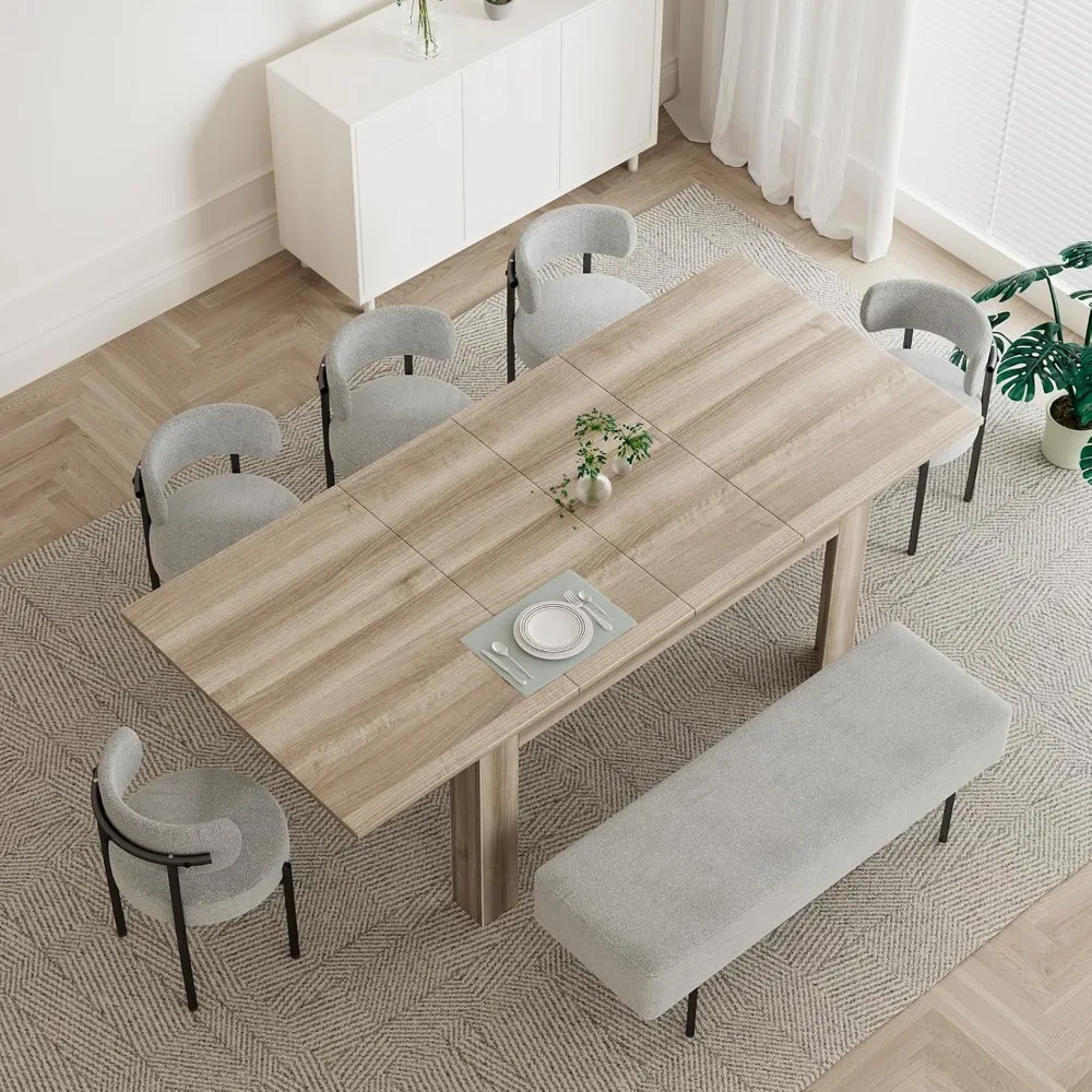 Extendable Dining Room Table for 6-10 Person, Plank and Beam Farmhouse Large Rectangular Kitchen Tables