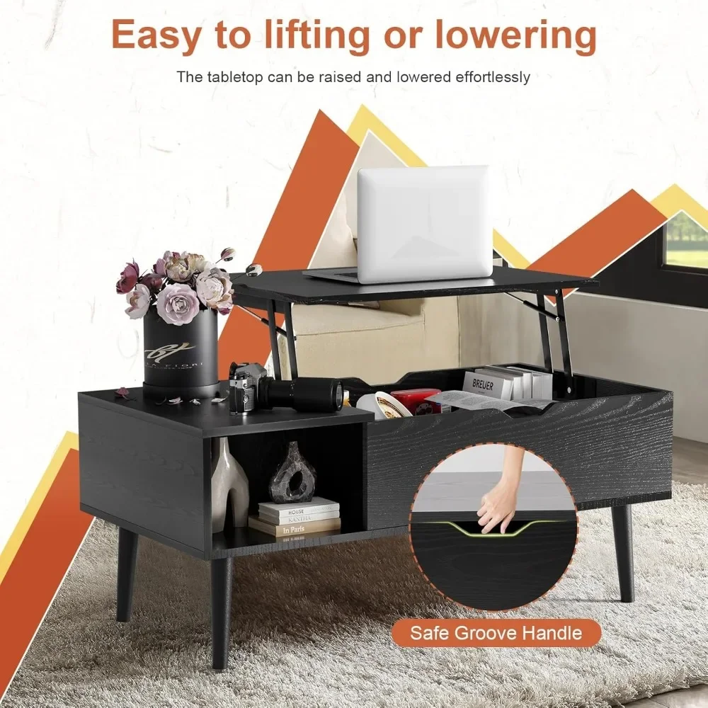 Lift-Top-Couchtisch für Wohnzimmer, Sofa-Schreibtisch für Laptop, verstellbar, Aufbewahrungsmöbel mit erhöhter Tischplatte und verstecktem Fach