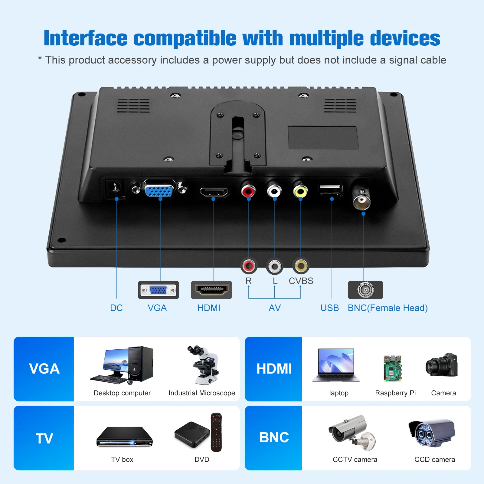 HOWENS 10.1 Inch 1280*800 16:10 Capacitive NONTouch Screen VESA Industrial Monitor With VGA HDMI BNC AV USB Port for CNC Kiosk