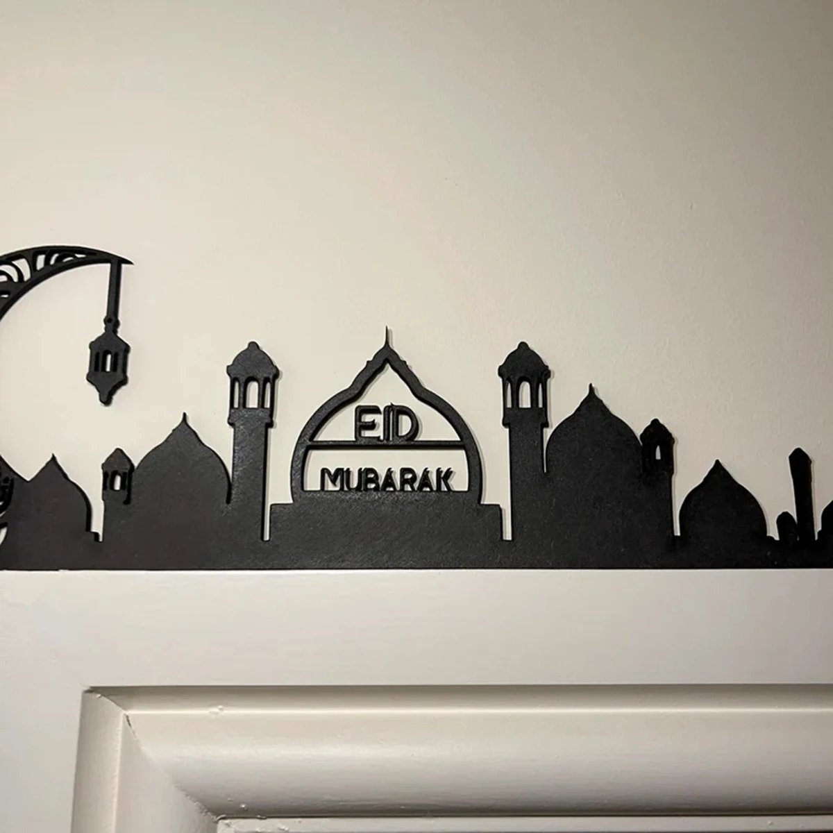1 Pc Hollow Moon Church Door Frame Decoration with Door Lintel Letters and Signs, Happy Ramadan, Eid Mubarak Hanging Ornaments