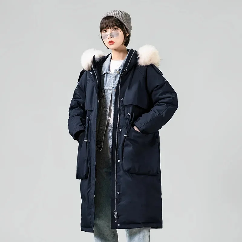 Women Padded Jacket 2023 Winter New Korean Version of Loose All-Match Lady Parker Warm Coat Big Fur Collar Down Coat Solid Color