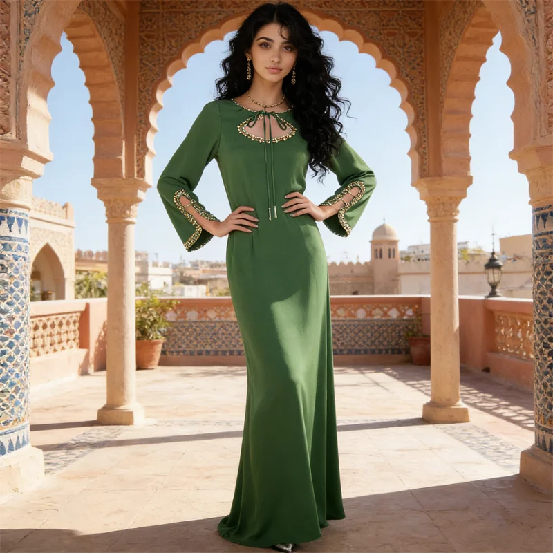 

Luxury Beads Abayas for Women Muslim Dress Dubai Abayo Turkey Kaftan Eid Djellaba Arabic Robe Caftan Marocain Femme Islam Abayo