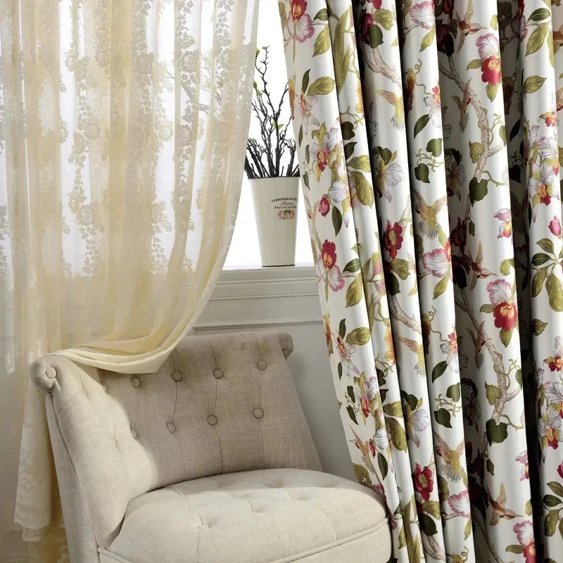 

Pastoral Style Flower Print Blackout Curtains For Living Dining Room Bedroom Fabric Curtain Custom Size Home Decoration