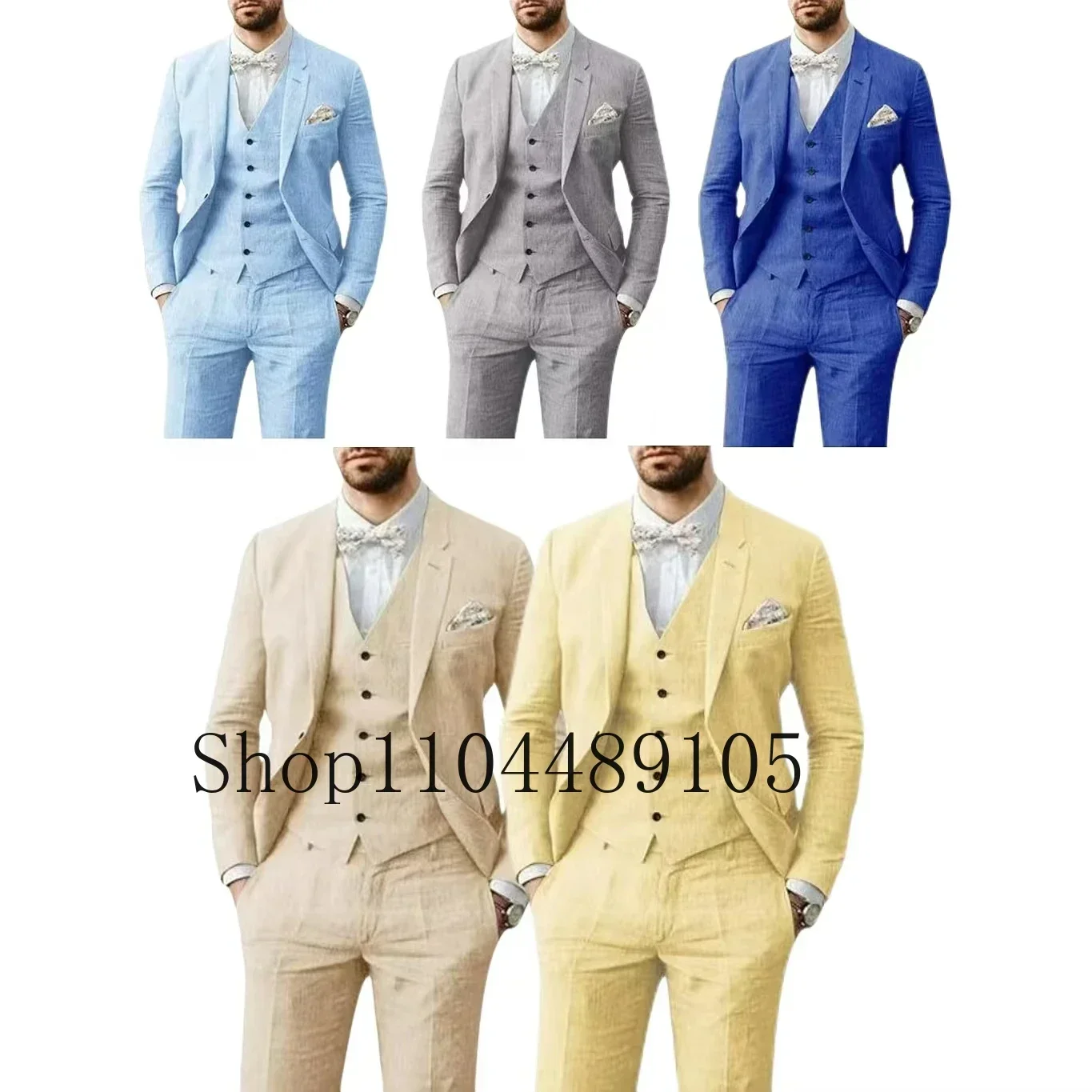 

Men Clothing Linen Suit Tailored Three-piece Suit Three-piece Set of Summer Men’s Designer Clothes Men Blazer Summer Beach