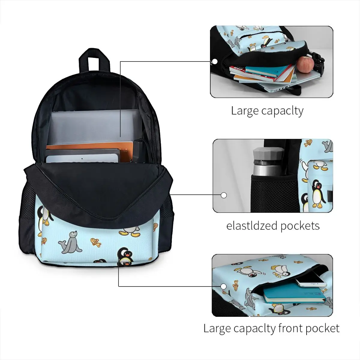 Noot Pingu And Friends tas punggung anak-anak, tas ransel komputer kartun Anime, tas sekolah kasual Mochila wanita