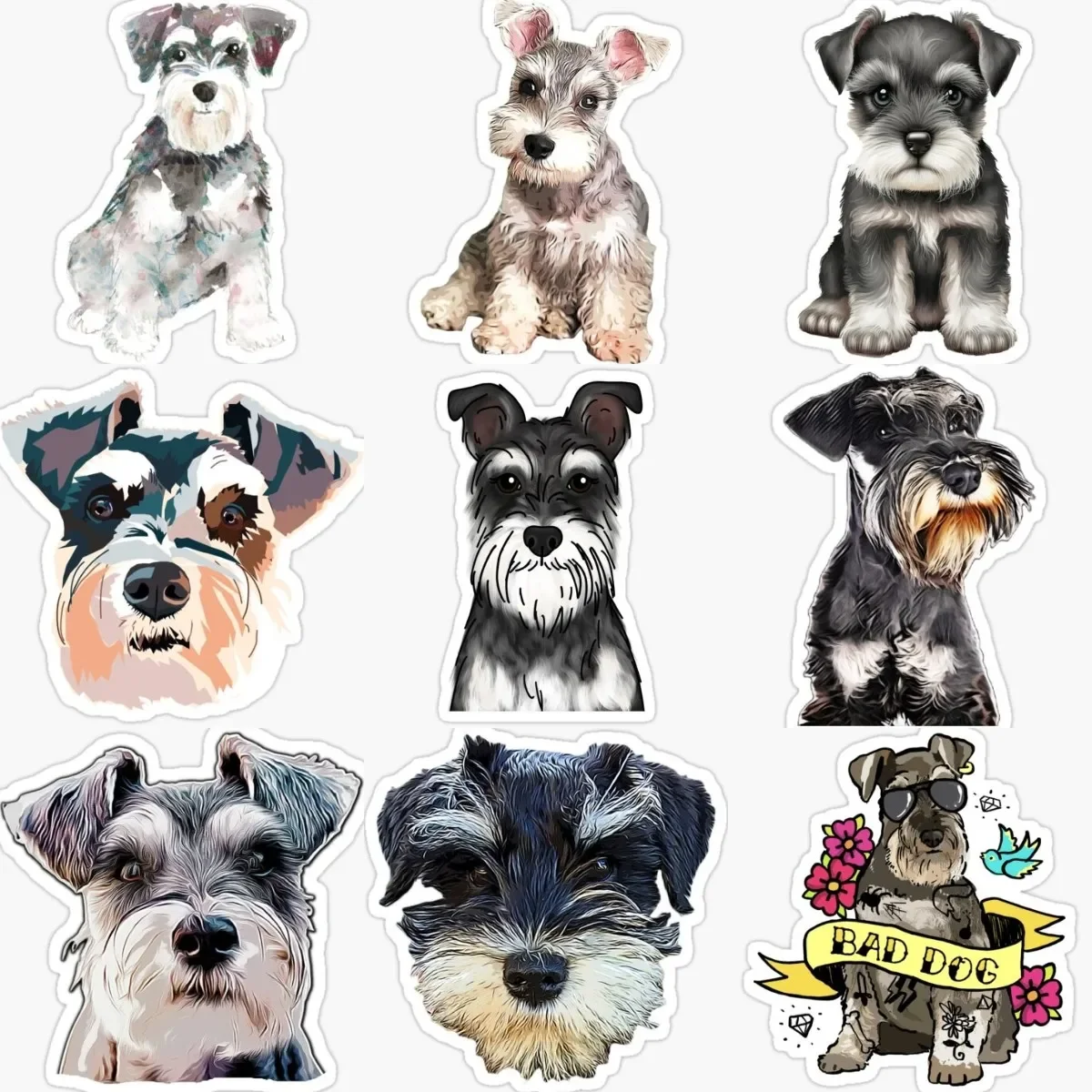 

Cute Catoon Schnauzer Sticker Wall Room Decoration Accessories Bike Laptop Bicycle Van Car Window Decals Customizable