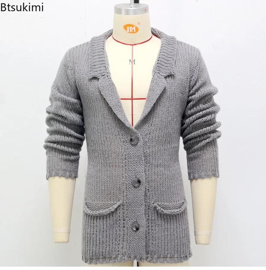 2024 Men\'s Casual Knitted Sweater Cardigan Jacket Autumn Winter Club Party Knitted Coats Male Long Sleeve Lapel Sweater Cardigan