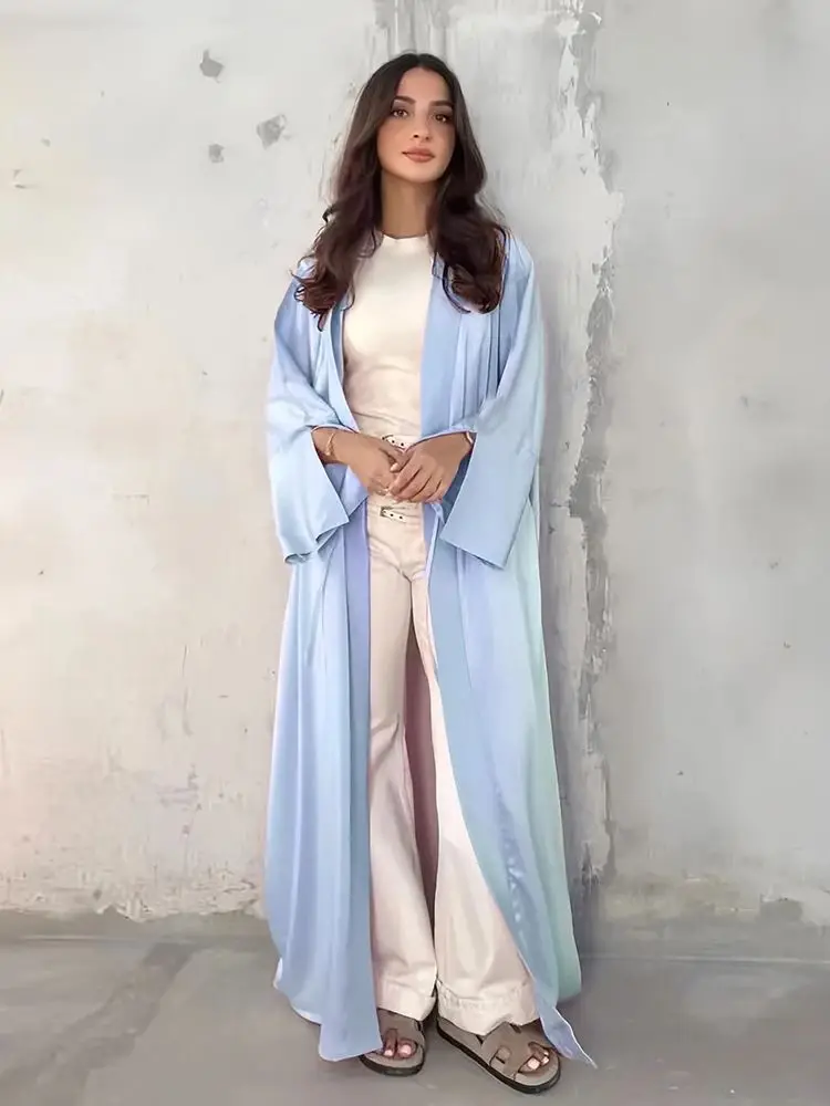 Eid Open Muslim For Women Clothing Satin Kimono Abaya Damen Dubai Kaftan Modest Dress Islam Caftan Marocain Femmes Musulmane