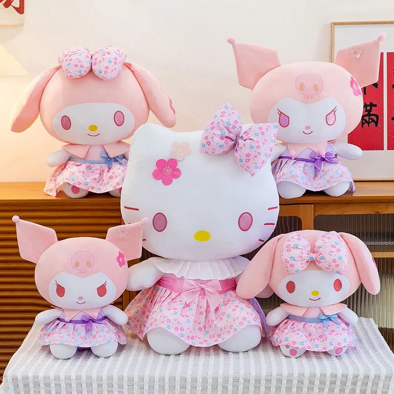 

Мягкие плюшевые куклы Sanrio Hello Kitty Kuromi My Melody Peach Blossom Series, милые мягкие игрушки для девочек, подарок на день рождения для детей