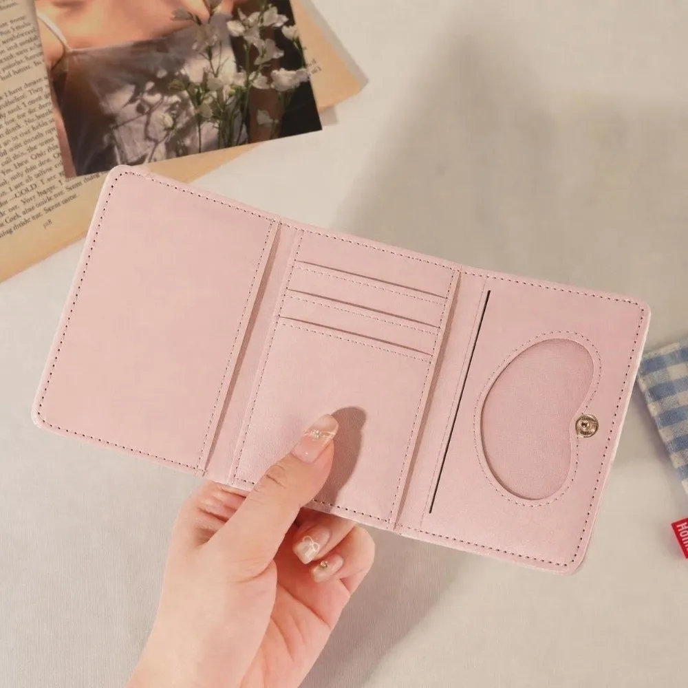 Cute PU Leather Short Wallet Foldable Grid Bow Print Coin Purse Multi Card Slot Card Holder