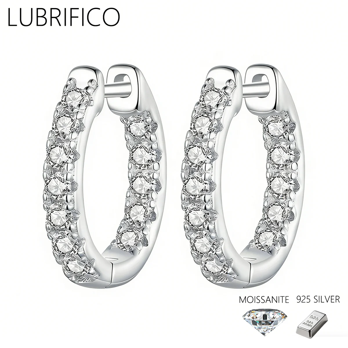 

D Color Moissanite Stone Hoop Earrings 925 Sterling Silver Lad Diamond Earring For Women Fine Jewelry Wedding Party