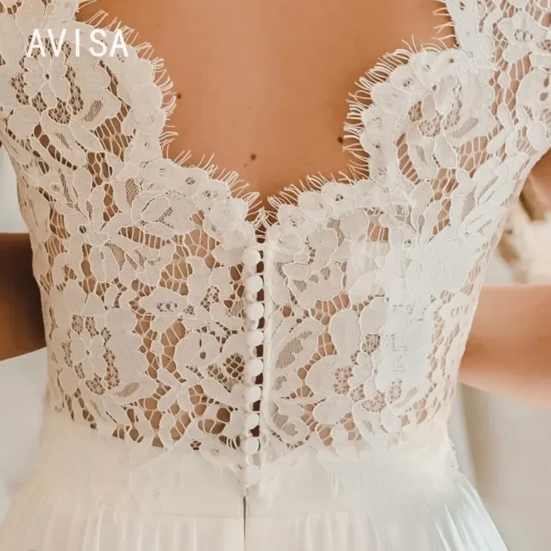 Vestidos de casamento para mulheres, apliques de renda, vestido de noiva, trem de varredura personalizado, zíper moderno, 2 peças