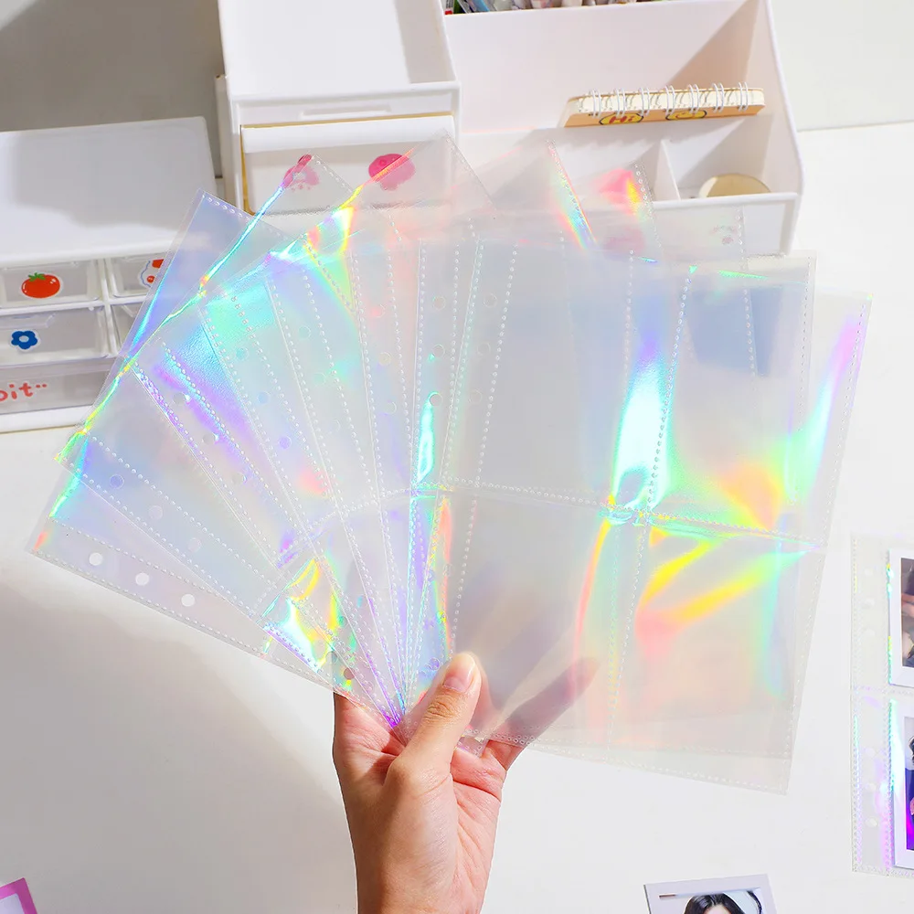 A5 A6 10Pcs Laser Transparent File Holder Notebook 6 Hole Loose Leaf DIY Document Bag Binder Rings PVC Storage Binding Folder