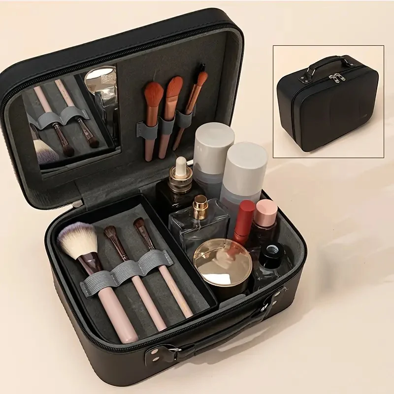 

Portable Cosmetic Brusher Storage Case with Mirror Travel Makeup Tools Storage Bag Women Toiletry Bag Make Up Brushes Organizer