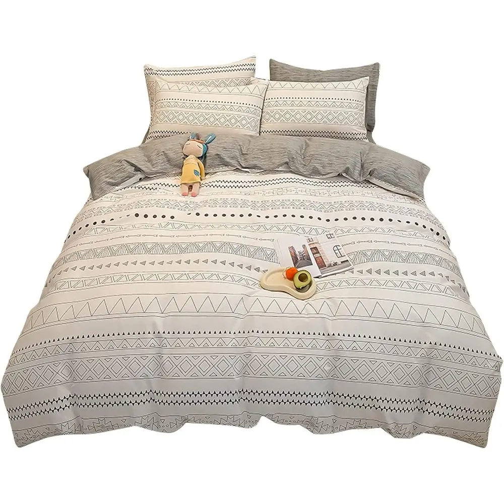

100% Cotton Duvet Covers Set with Classic Grid 4 Piece Bedding Set lat Sheet Pillowcases or Man Women,6-200 * 230cm (6 220 * 240