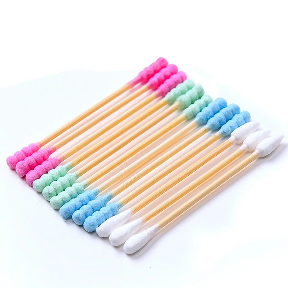 100PCS Disposable Cleansing Cotton Sticks Double Head Dust-free Swabs Ear Pick Cotton Buds With  Thread Makeup Tool Accessories