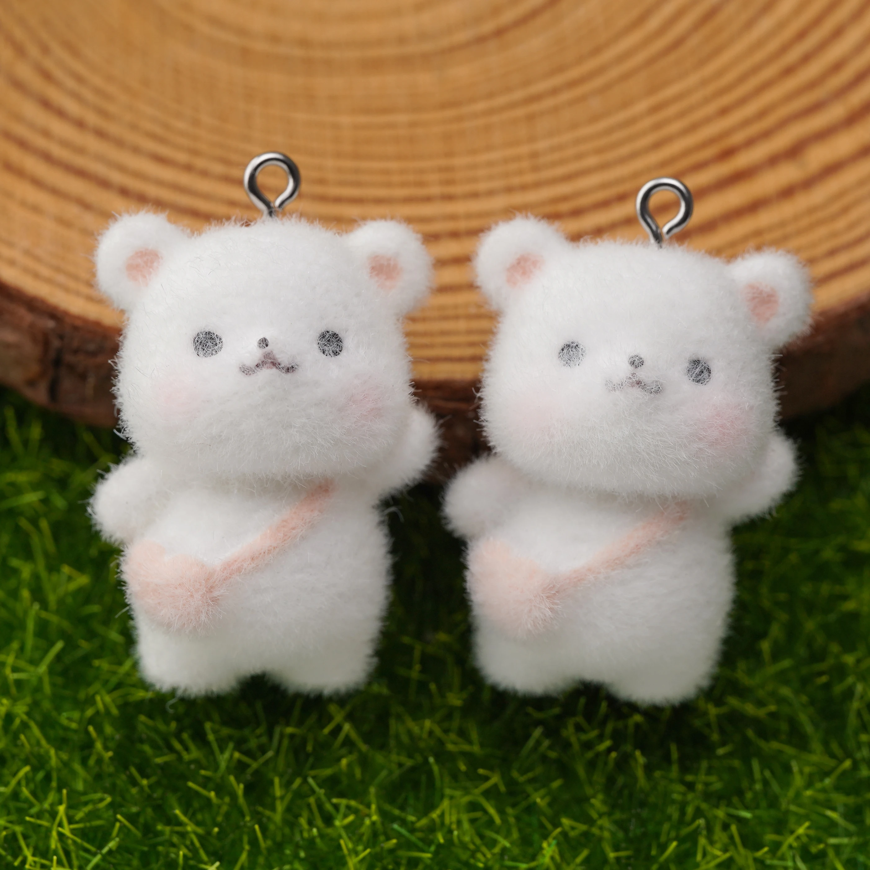 

30Pcs 3D Cartoon Animal Resin Charms Fluffy Flocked Backpack Bear Doll Pendant For Make Keychain Earring Diy Jewelry fittings