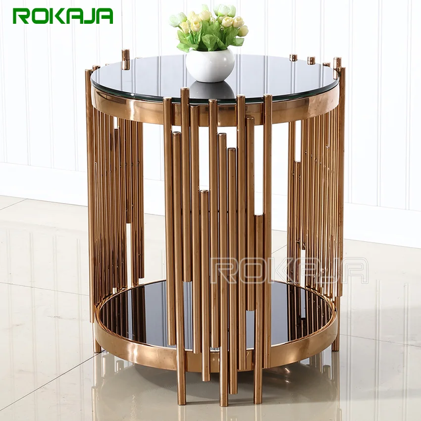 Creative Side Table Stainless Steel Black Glass Top Round Coffee Table Sofa Hotel Office Corner Table