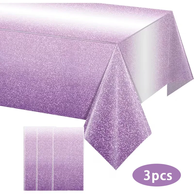 Elegant Purple Gradient Table Cover Disposable Plastic Rectangle Tablecloth For Wedding Baby Shower Anniversary Party Decor