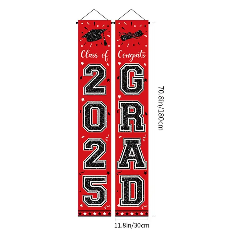 Red Graduation Porch Sign Banner Class of 2025 Celebrate Graduation Photography Backdrop Congrats Grad Polyester