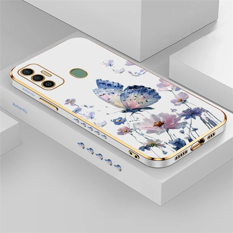 Phone Case For infinix Smart 6 HD 5 2021 4 Lxury Soft Silicone Plating Flower Butterfly Cover For infinix Smart 5 Pro 6 8 7